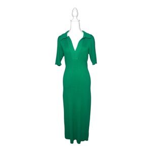 Caroline Constas Women's Short Sleeve Kelly Green Knit Midi Dress Size Large